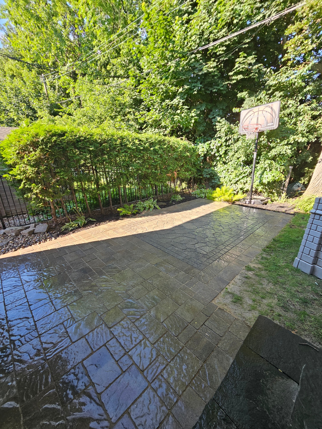 Back patio pressure wash and re-sanding after
