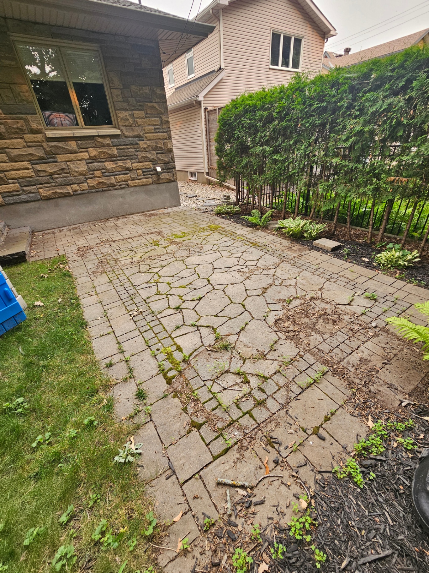 Back patio pressure wash and re-sanding before